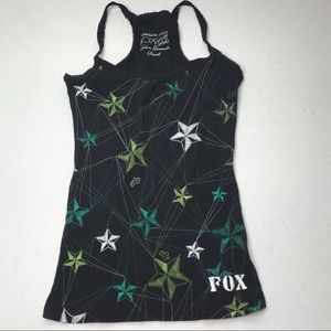 Fox Racing Ribbed Racerback Green Stars Tank EUC